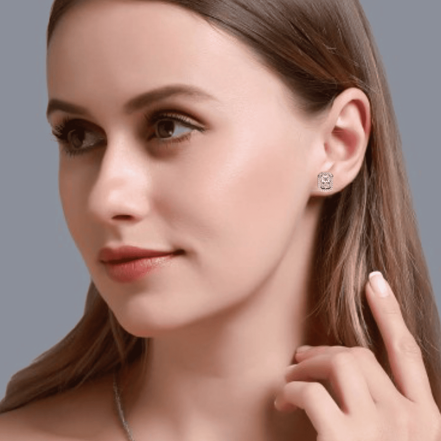 0.80 Carat each Center Solitaire Radiant Halo Studs