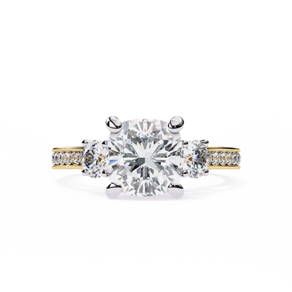 Three Stone Charm Cushion Solitaire Ring