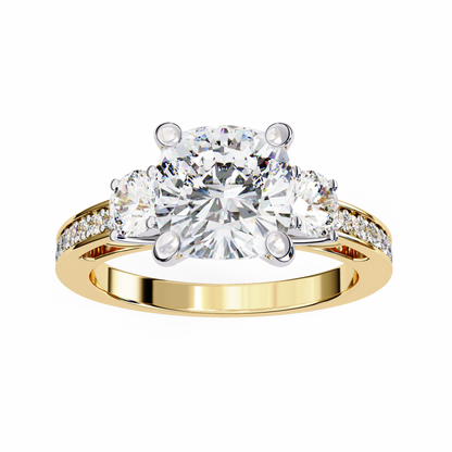 Three Stone Charm Cushion Solitaire Ring
