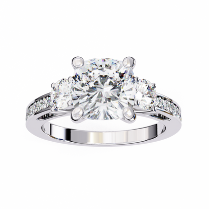 Three Stone Charm Cushion Solitaire Ring