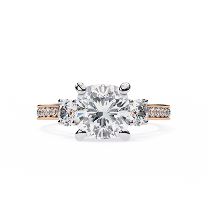 Three Stone Charm Cushion Solitaire Ring