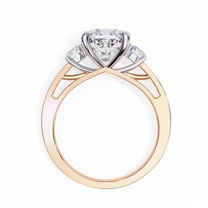 Three Stone Charm Cushion Solitaire Ring