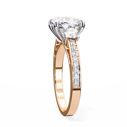 Three Stone Charm Cushion Solitaire Ring