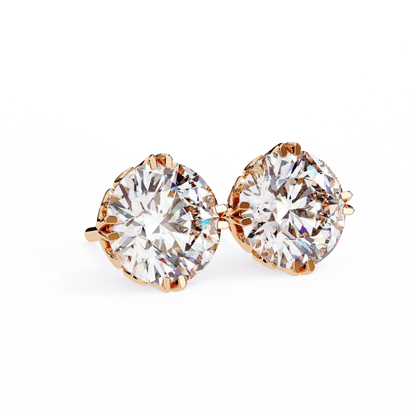 Doule Claw 2.5 Carat each Round Solitaire Stud Earrings