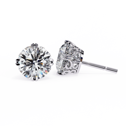 Doule Claw 2.5 Carat each Round Solitaire Stud Earrings