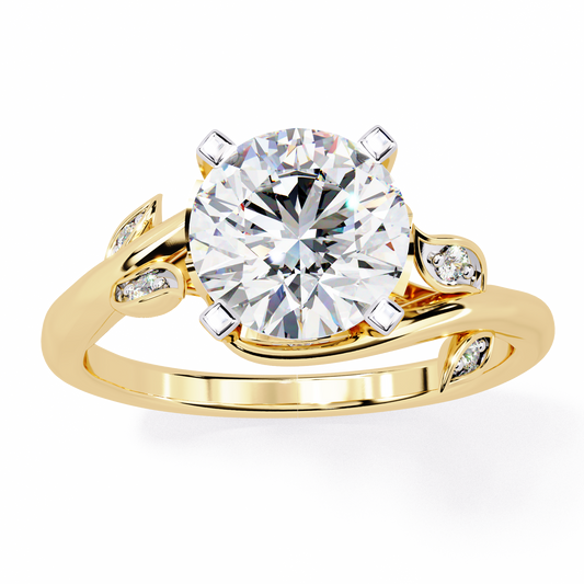 Dahlia Leaf Round Solitaire Ring