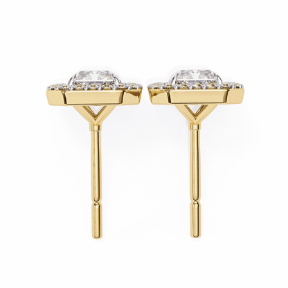 0.80 Carat each Center Solitaire Radiant Halo Studs