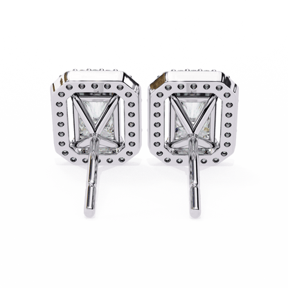 0.80 Carat each Center Solitaire Radiant Halo Studs