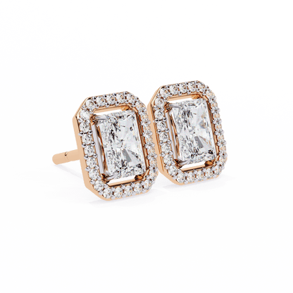 0.80 Carat each Center Solitaire Radiant Halo Studs