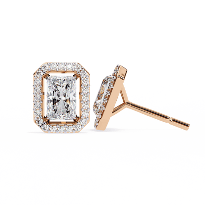 0.80 Carat each Center Solitaire Radiant Halo Studs