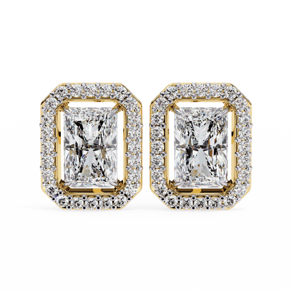 0.80 Carat each Center Solitaire Radiant Halo Studs