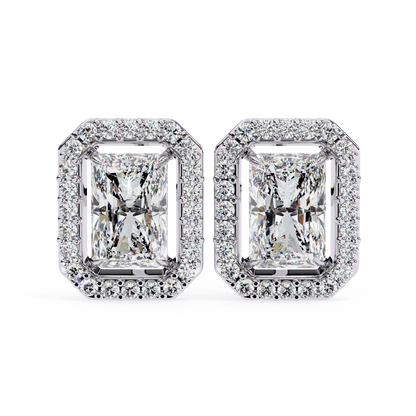 0.80 Carat each Center Solitaire Radiant Halo Studs
