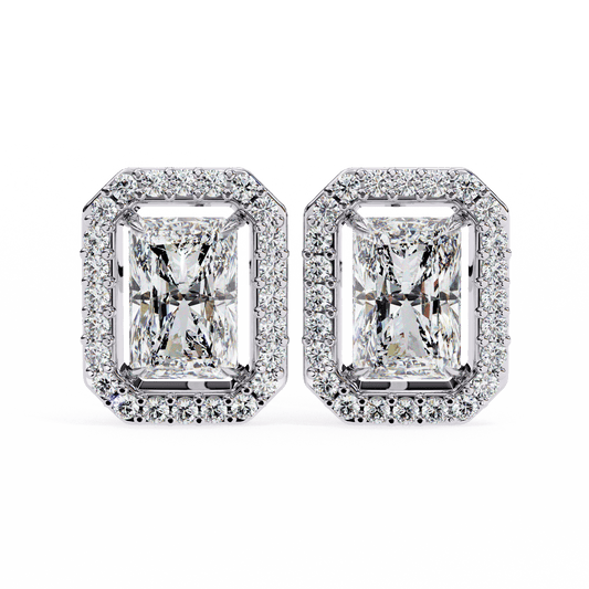 0.80 Carat each Center Solitaire Radiant Halo Studs