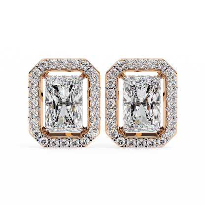 0.80 Carat each Center Solitaire Radiant Halo Studs