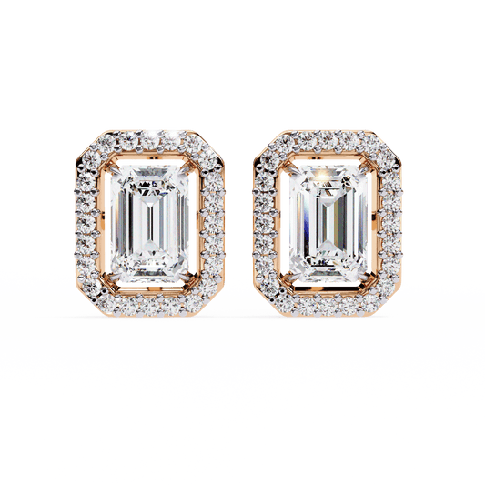 Emerald Halo Solitaire Stud Earrings