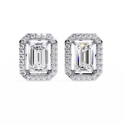 Emerald Halo Solitaire Stud Earrings