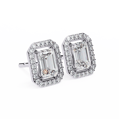 Emerald Halo Solitaire Stud Earrings