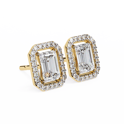 Emerald Halo Solitaire Stud Earrings