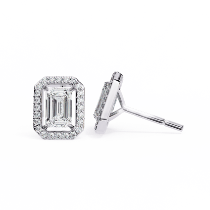 Emerald Halo Solitaire Stud Earrings
