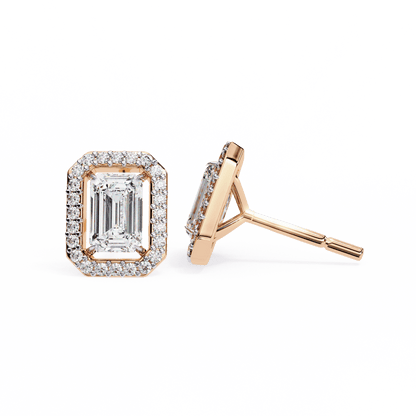 Emerald Halo Solitaire Stud Earrings