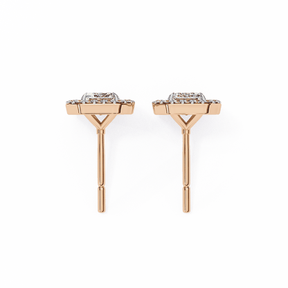 Emerald Halo Solitaire Stud Earrings