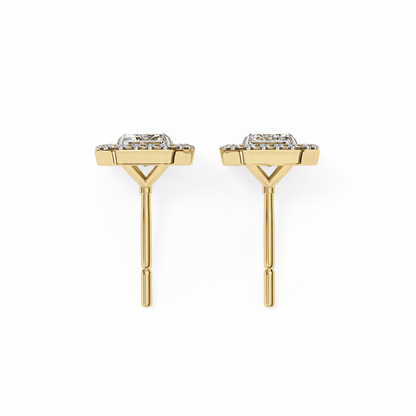 Emerald Halo Solitaire Stud Earrings