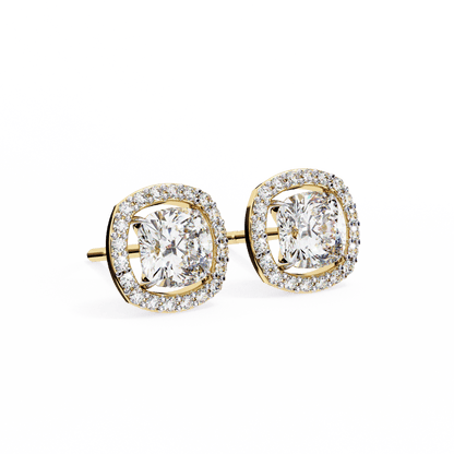Halo Cushion Square Solitaire Studs