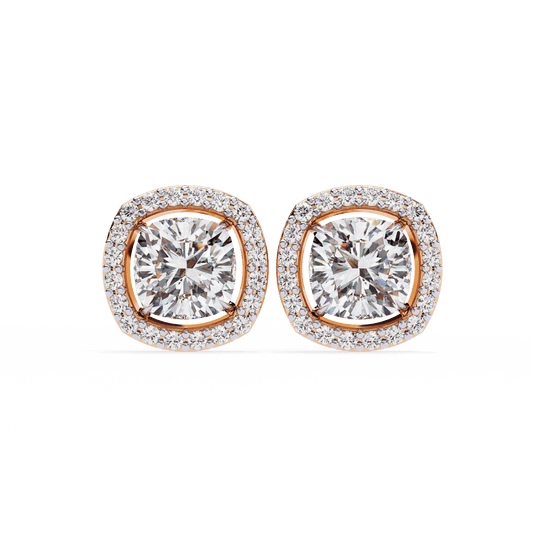 Halo Cushion Square Solitaire Studs