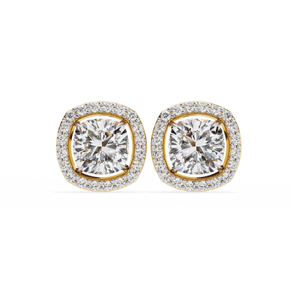 Halo Cushion Square Solitaire Studs