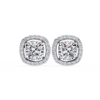 Halo Cushion Square Solitaire Studs