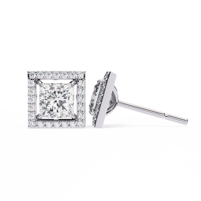 0.72 Carat Center each Princess Cut Solitaire Halo Earrings