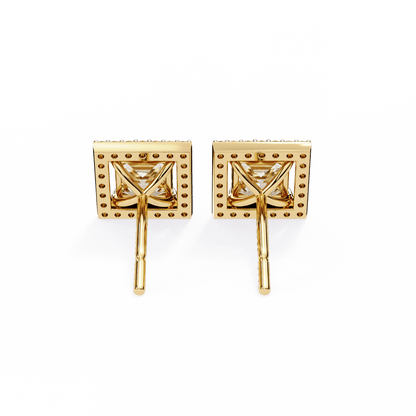 0.72 Carat Center each Princess Cut Solitaire Halo Earrings