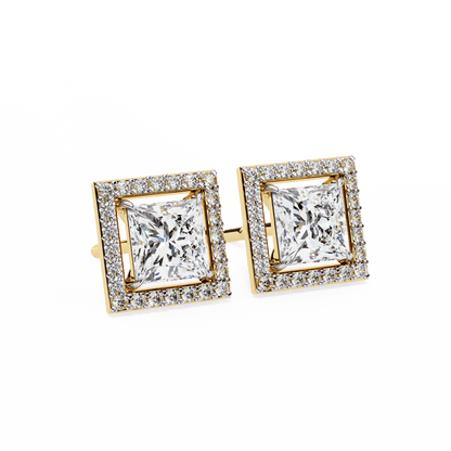 0.72 Carat Center each Princess Cut Solitaire Halo Earrings
