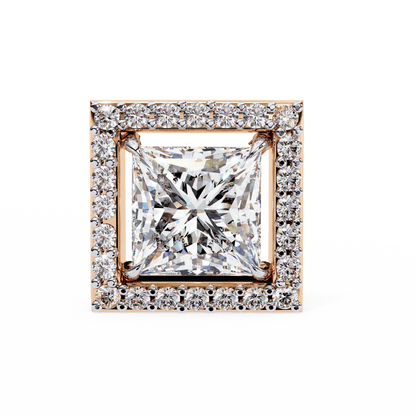 0.72 Carat Center each Princess Cut Solitaire Halo Earrings