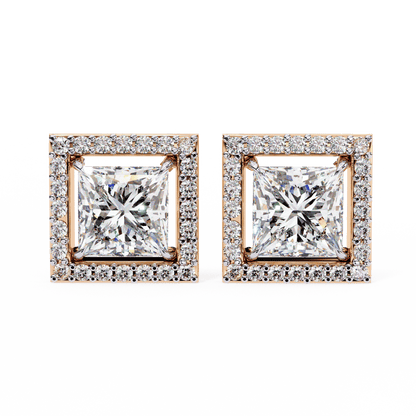 0.72 Carat Center each Princess Cut Solitaire Halo Earrings