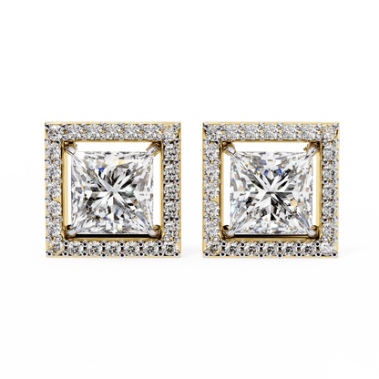 0.72 Carat Center each Princess Cut Solitaire Halo Earrings