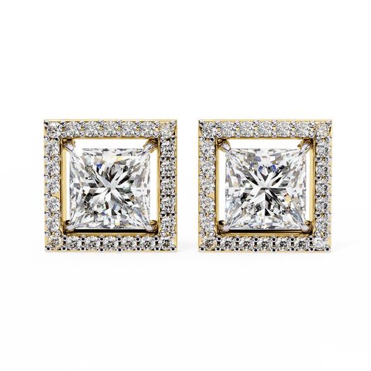 0.72 Carat Center each Princess Cut Solitaire Halo Earrings
