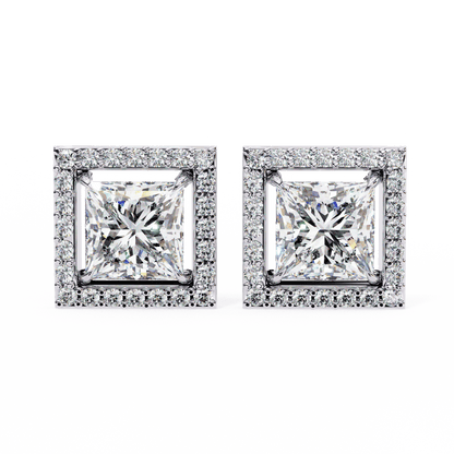0.72 Carat Center each Princess Cut Solitaire Halo Earrings