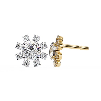 Wheel Halo Round Solitaire Earrings