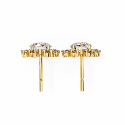 Wheel Halo Round Solitaire Earrings