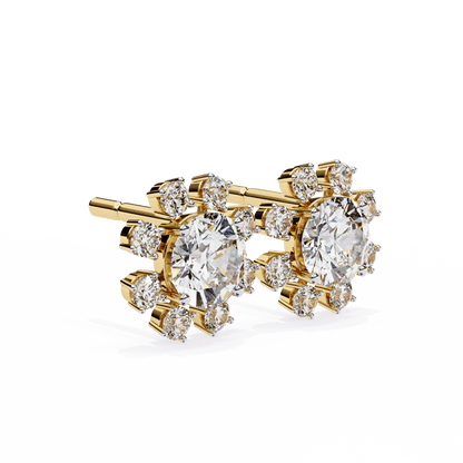 Wheel Halo Round Solitaire Earrings