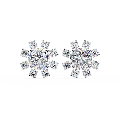 Wheel Halo Round Solitaire Earrings