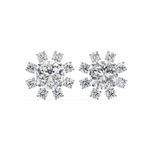 Wheel Halo Round Solitaire Earrings