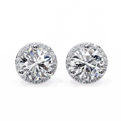 0.9 Carat Center each Halo Round Solitaire Earrings