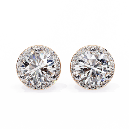 0.9 Carat Center each Halo Round Solitaire Earrings