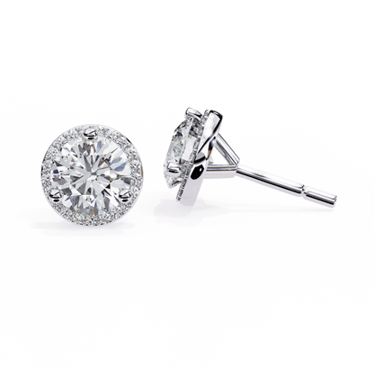 0.9 Carat Center each Halo Round Solitaire Earrings