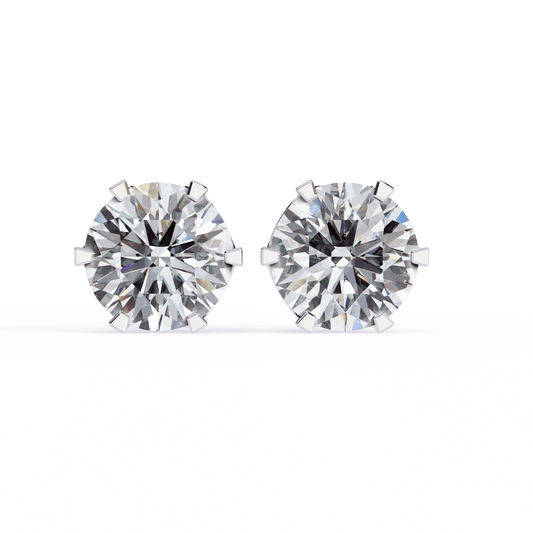 2.5 Carat each 6 Prong Round Lab Solitaire Earrings
