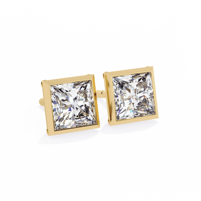 Royal Princess Cut Bezel Solitaire Studs