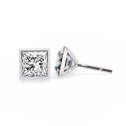 Royal Princess Cut Bezel Solitaire Studs