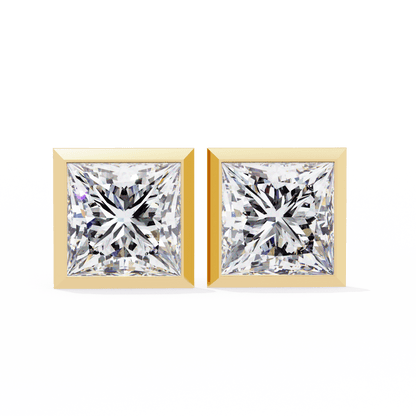 Royal Princess Cut Bezel Solitaire Studs